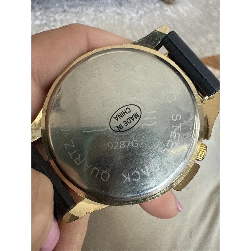Unisex Watch Luxury‎ Hip Hop Full Iced Face Gold Finished Black   Band  4303